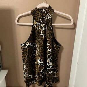 Vintage 90s Y2K Leopard Print Halter Neck Satin Top - Brown